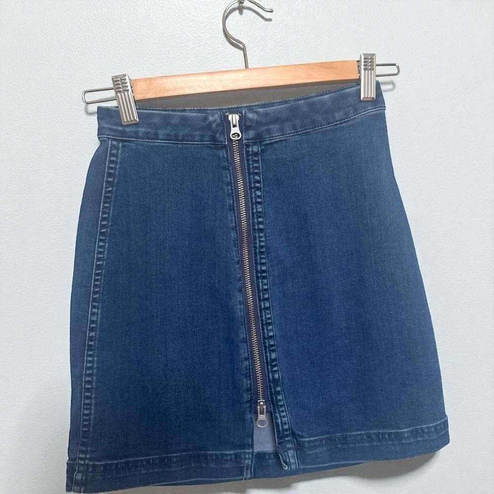 Free People Denim Zip Front Mini Skirt 2 - Picture 2 of 6